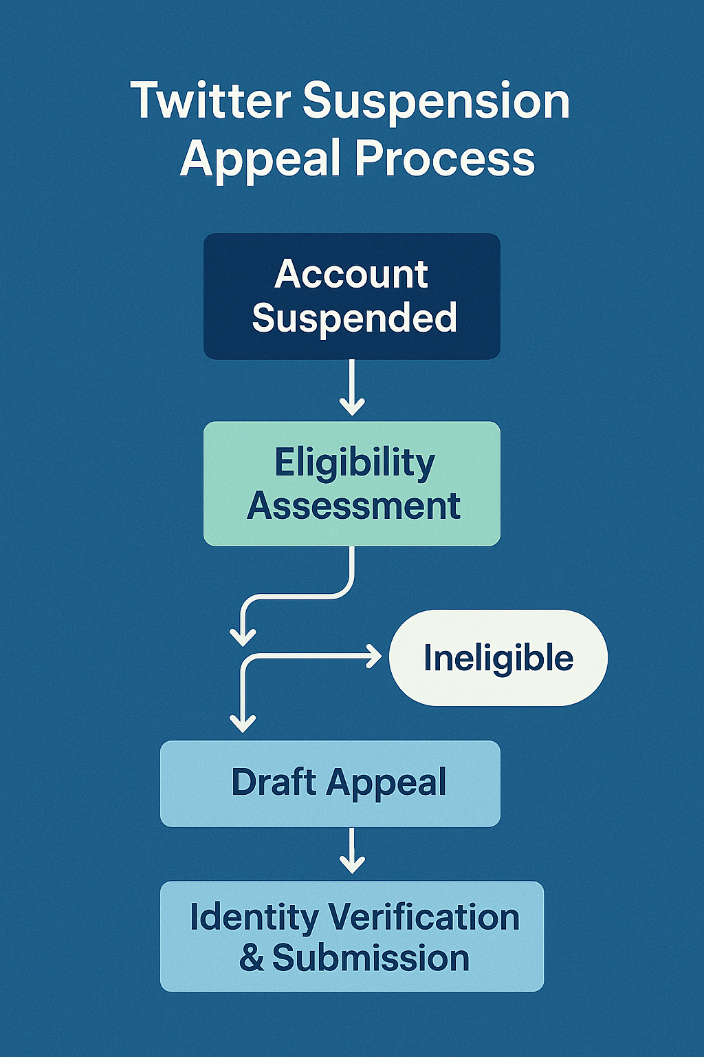 Instagram account appeal flowchart showing decision paths from initial appeal through escalation methods to professional recovery