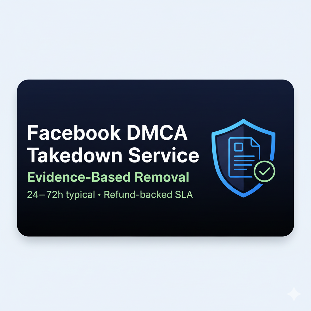 Comparison infographic showing professional enforcement success rates versus DIY self-reporting on Facebook