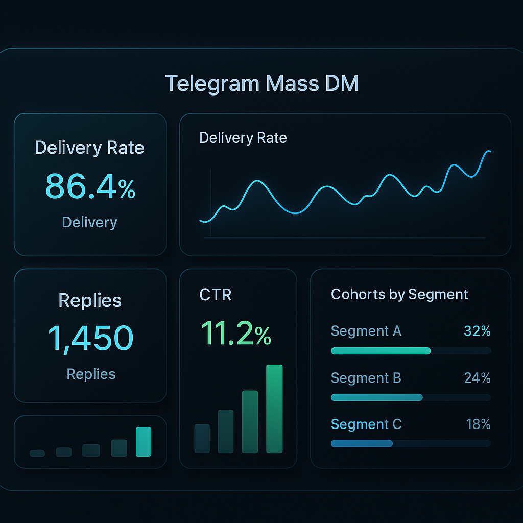 Telegram bulk message sender dashboard showing campaign analytics and delivery metrics