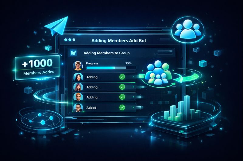 Telegram member add bot software dashboard showing automated member adding interface
